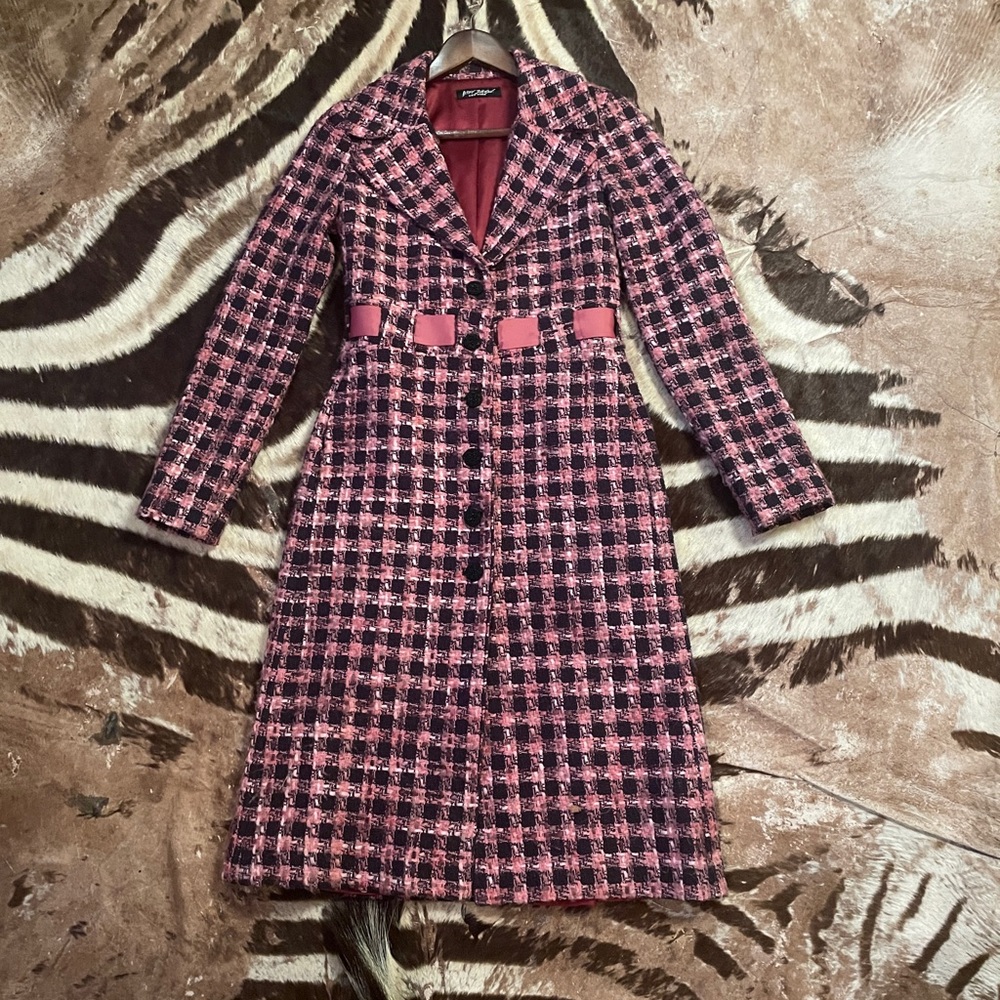Betsey Johnson Tweed Plaid Long Coat